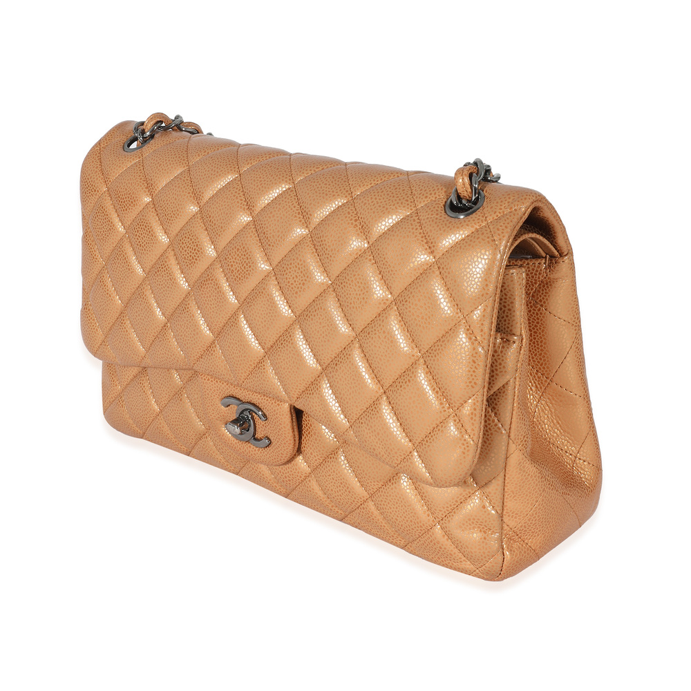 Chanel Gold Metallic Caviar Jumbo Double Flap Handbag - Picture 4 of 8